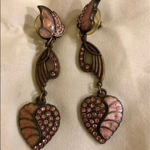 Pink mother of pearl and rhinestone earrings with a brass backing-lovely!